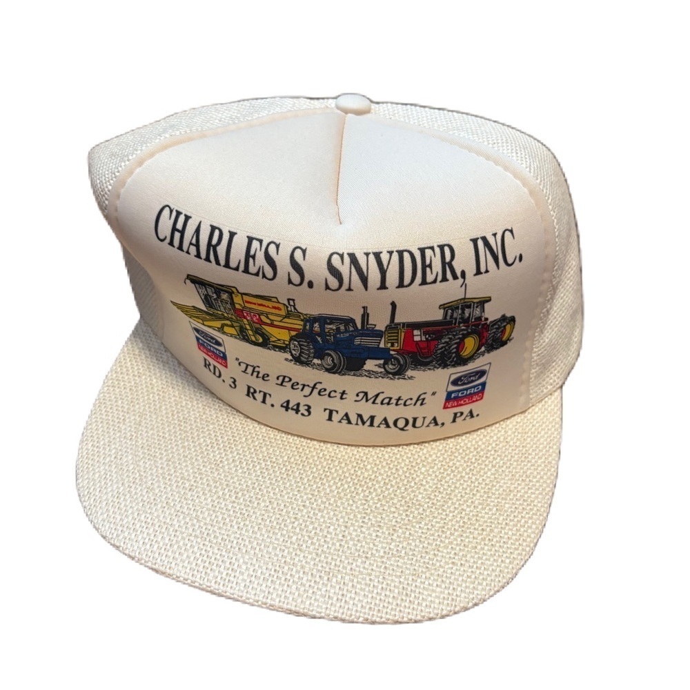 Vintage Ford New Holland Wicker Trucker Hat 90s SnapBack Mesh Tan Cream Tractor